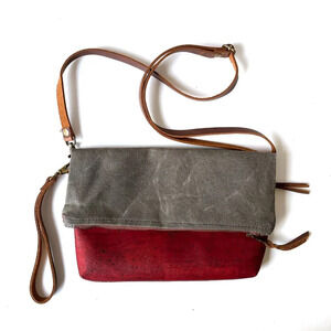 NWT New Old Friend Waxed Canvas & Cork Fold Over Convertible Purse Bag